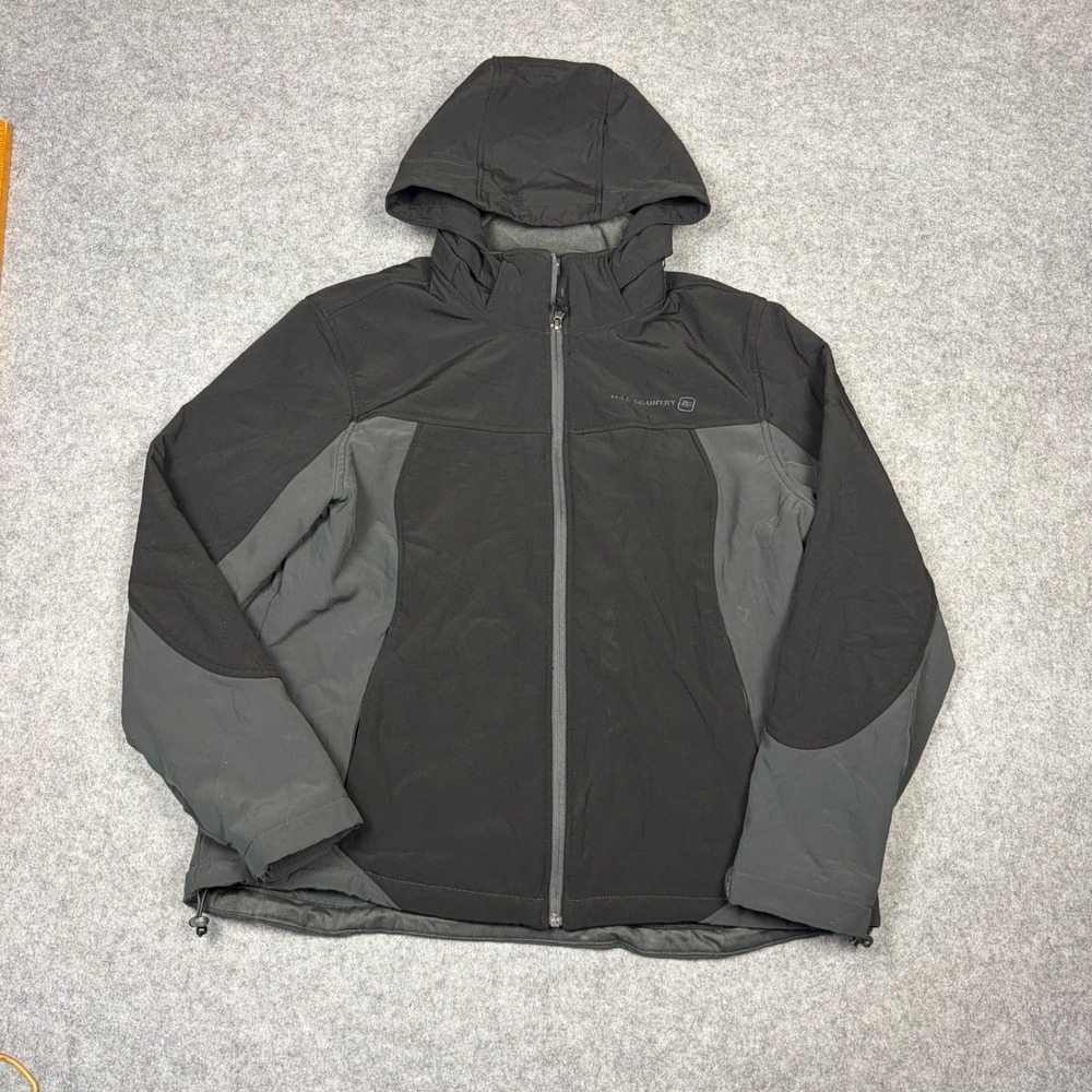 Free Country Mens XL Softshell Hooded Jacket Black Charcoal Grey Fleece Lined